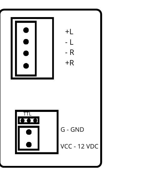 Diagrama do conector AUX (4 pinos) e TTL (3 pinos) — Wall AMP